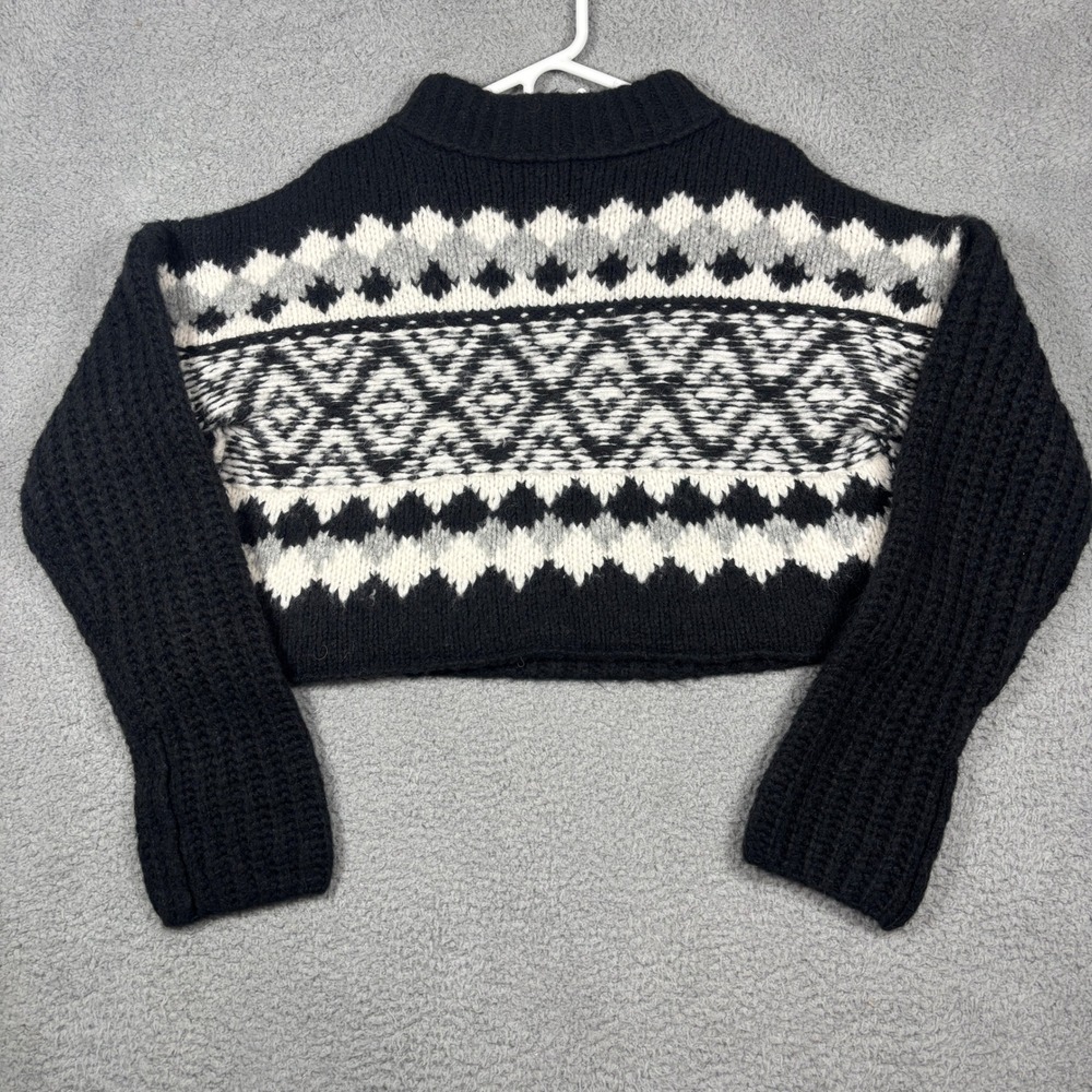 Free People Sweater Womens Medium Black Fair Isle Cropped Boxy Wool Alpaca Knit